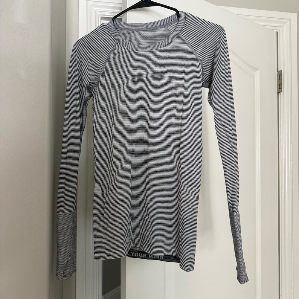 Lululemon Gray and Black Striped Swiftly Tech Long Sleeve